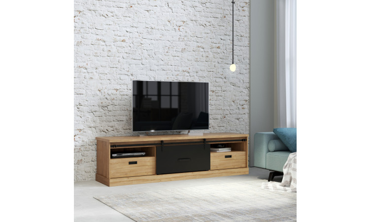 PHOEBUS - Meuble TV-Hifi 1 porte coulissante 2 tiroirs 2 niches 