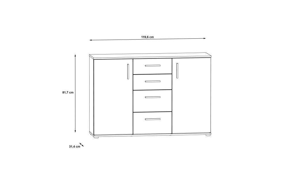 KOALA - Meuble d'appoint 2 portes 4 tiroirs 