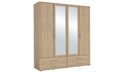 MENTON - Armoire 4 portes dont 2 miroirs 4 tiroirs 1/2 lingère 1/2 penderie 