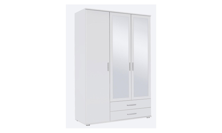 MENTON - Armoire 3 portes dont 2 miroirs 2 tiroirs Blanc 