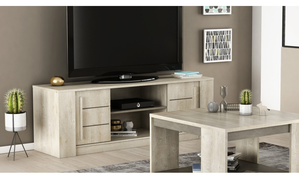 NICE - Banc TV-Hifi 2 portes coulissantes 