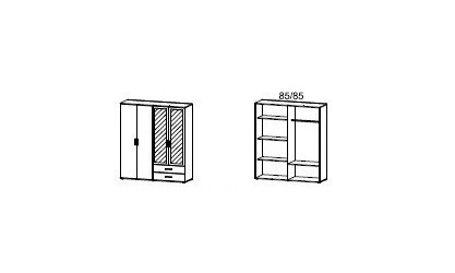 MENTON - Armoire 4 portes dont 2 miroirs 2 tiroirs 1/2 lingère 1/2 penderie 