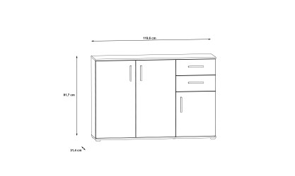 KOALA - Meuble d'appoint 3 portes 2 tiroirs 