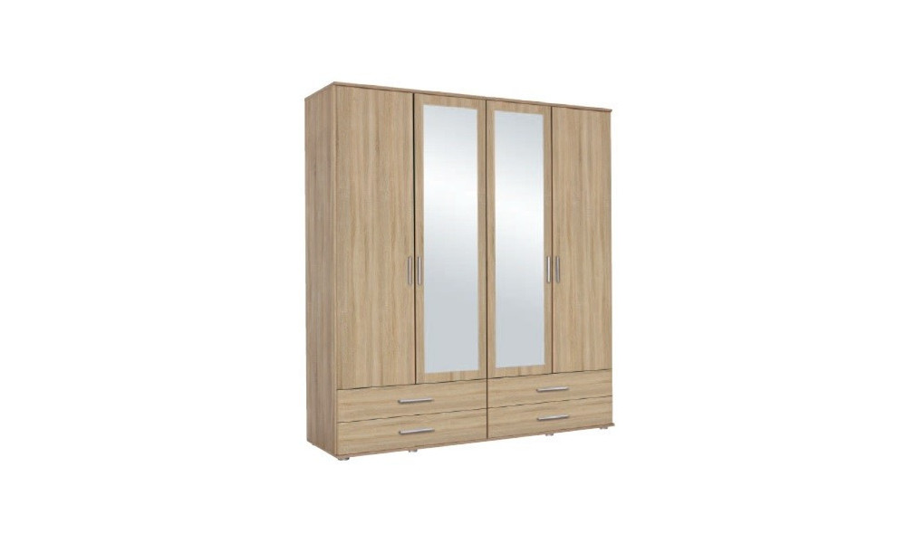 MENTON - Armoire 4 portes dont 2 miroirs 4 tiroirs 1/2 lingère 1/2 penderie 